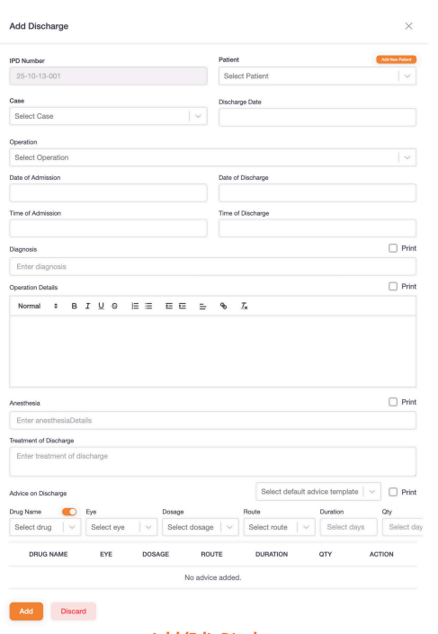 Add/Edit Discharge